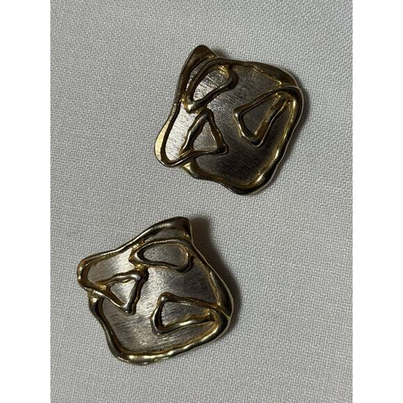 Vintage Park Lane Modernist Silver & Gold Tone Clip On Earrings - Picture 1 of 4